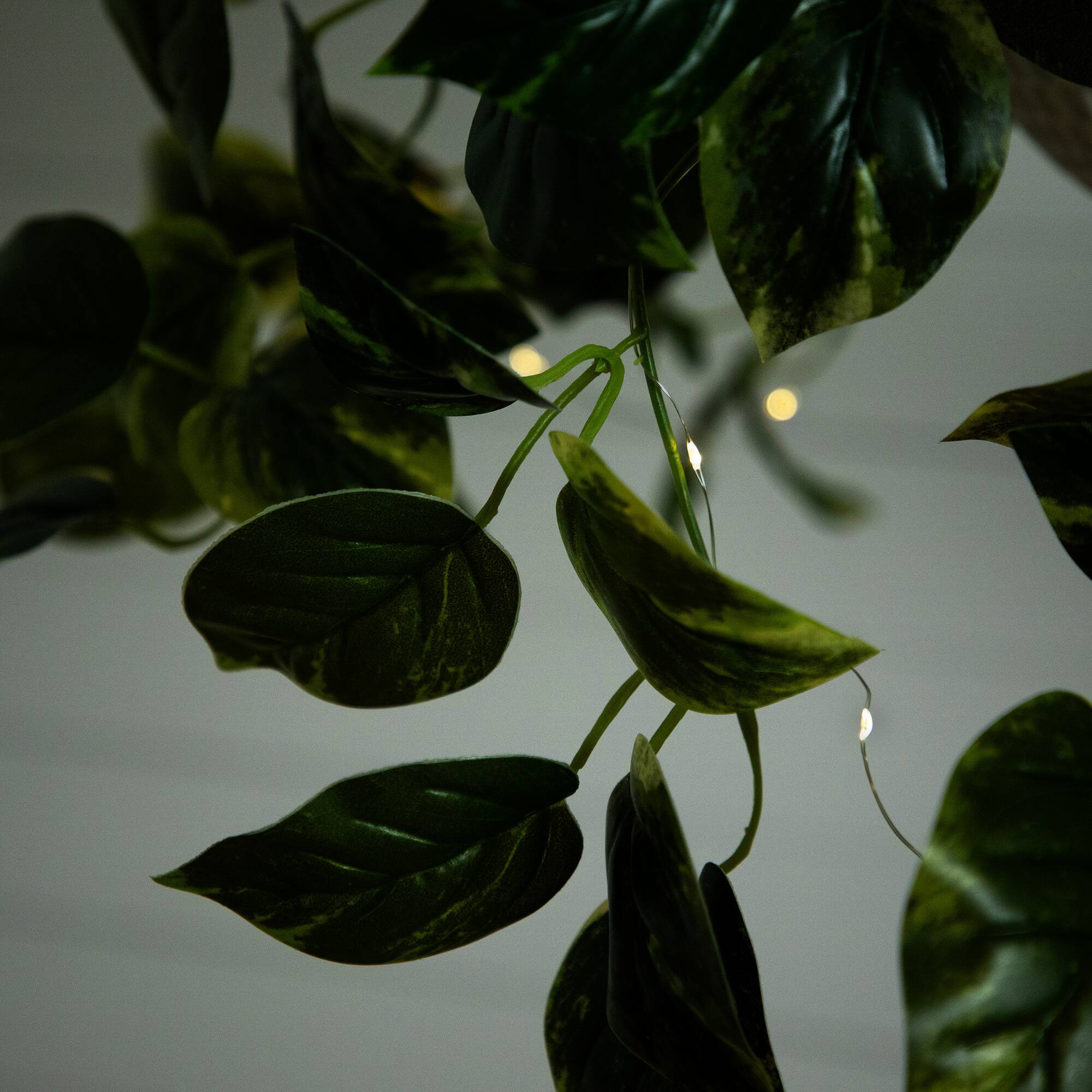 24" UV Resistant Artificial LED Pothos in White Hanging Basket